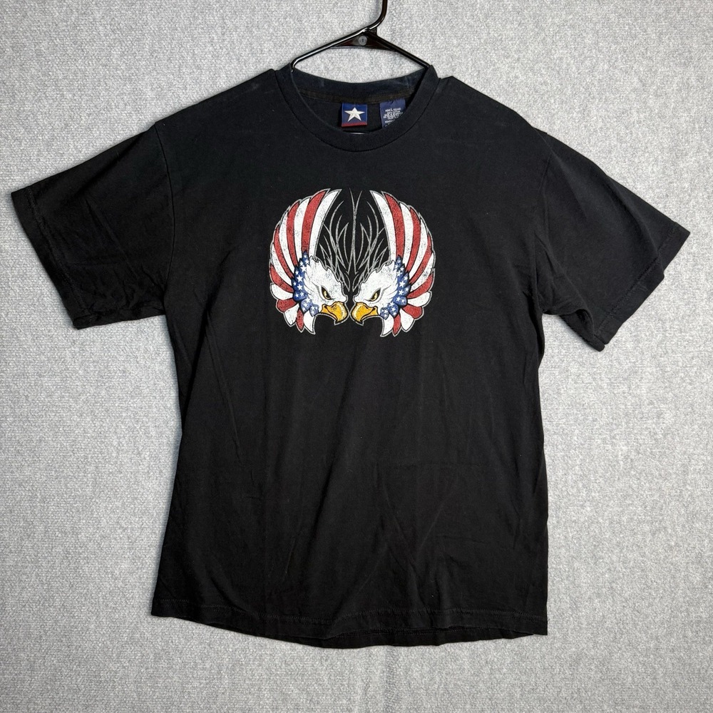 USA Double Eagle Shirt Mens Size Large EagleHead Black Patriotic Vintage T Shirt